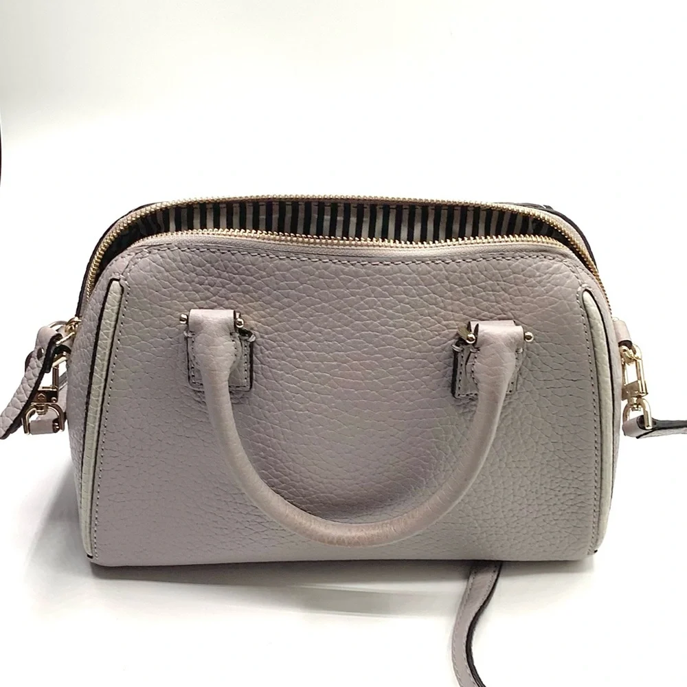 Kate Spade Light Gray Purple Pebbled Leather Satchel -Prospect Place Small Pippa